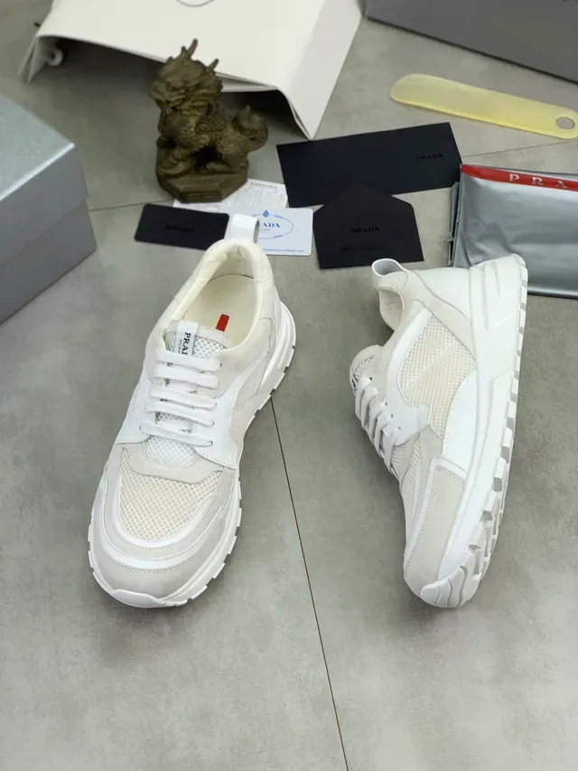 Prada Cloudbust White and Cream Mesh-Suede Lifestyle Sneakers 5