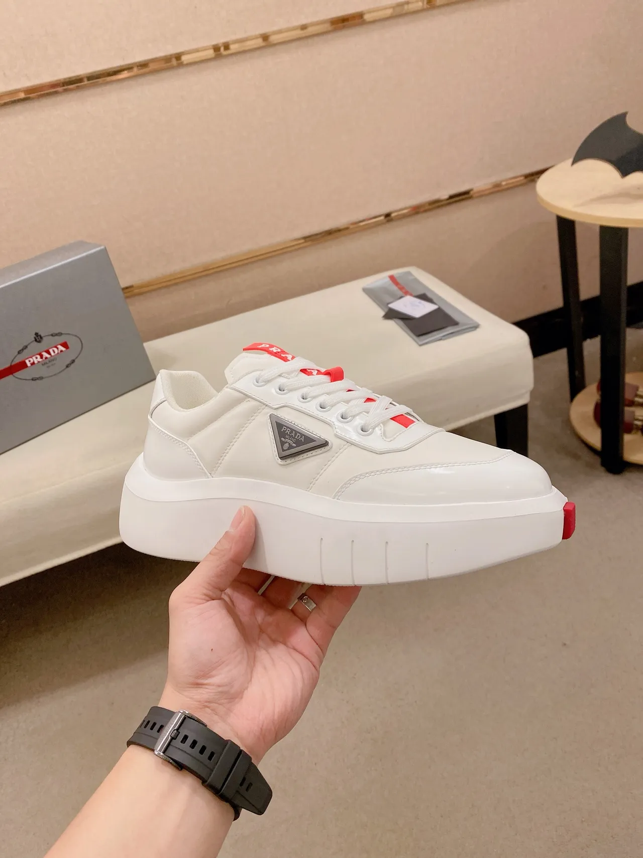 Prada Cloudbust White and Red Lifestyle Sneakers 4