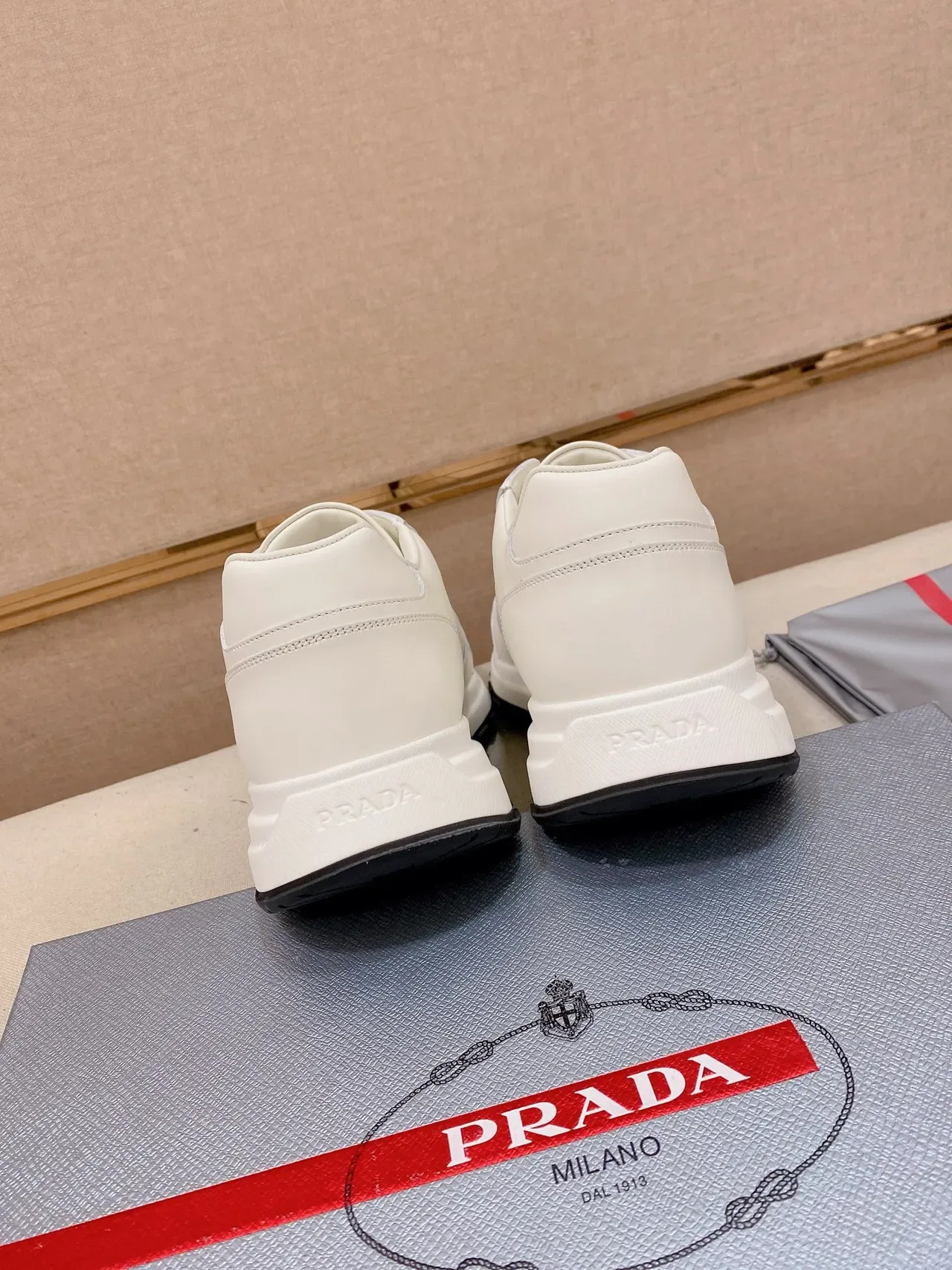 Prada Cloudbust White Black Leather Triangular Logo Plaque Lifestyle Sneakers 3