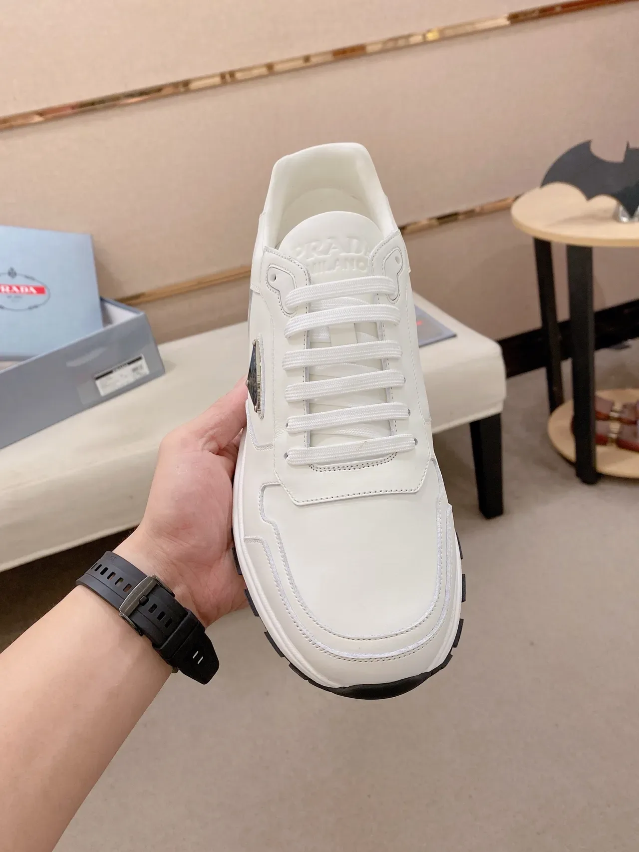 Prada Cloudbust White Black Leather Triangular Logo Plaque Lifestyle Sneakers 5