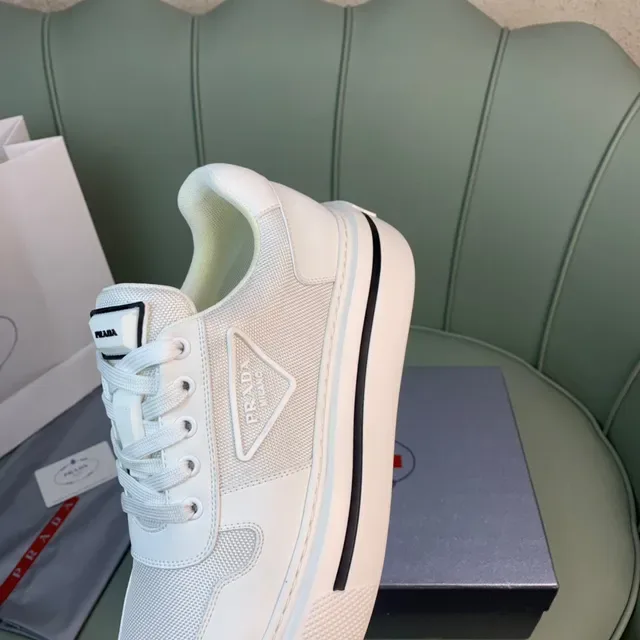 Prada Cloudbust White Black Platform Sole Mesh And Leather Paneling Lifestyle Sneakers 2