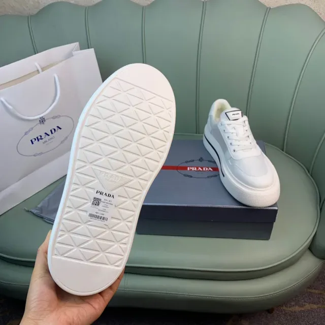 Prada Cloudbust White Black Platform Sole Mesh And Leather Paneling Lifestyle Sneakers 3