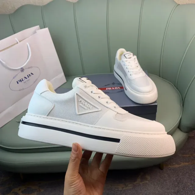 Prada Cloudbust White Black Platform Sole Mesh And Leather Paneling Lifestyle Sneakers 4