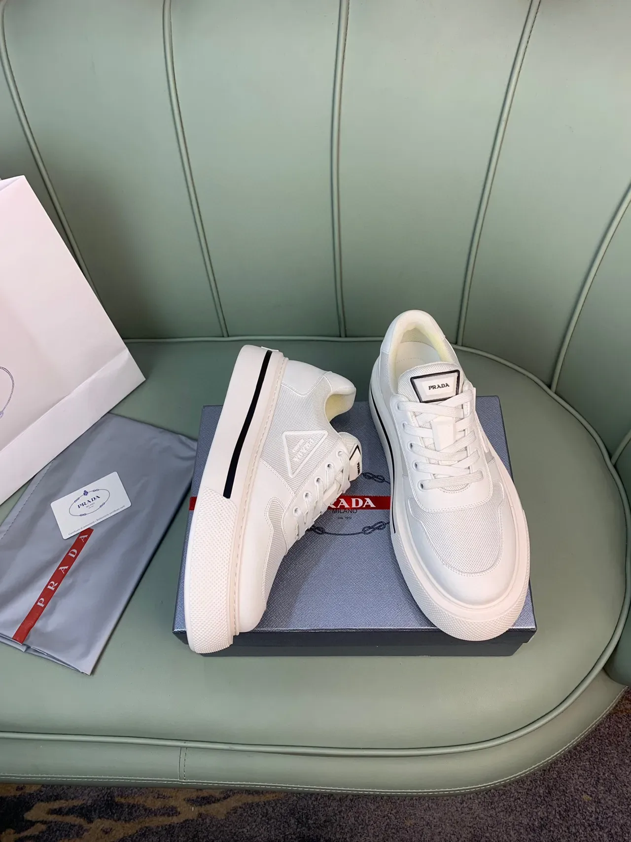 Prada Cloudbust White Black Platform Sole Mesh And Leather Paneling Lifestyle Sneakers 5