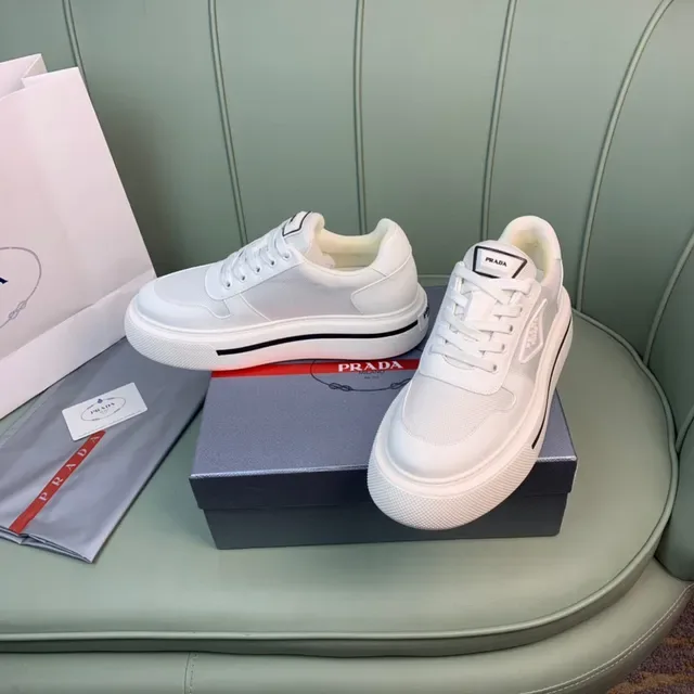 Prada Cloudbust White Black Platform Sole Mesh And Leather Paneling Lifestyle Sneakers 8
