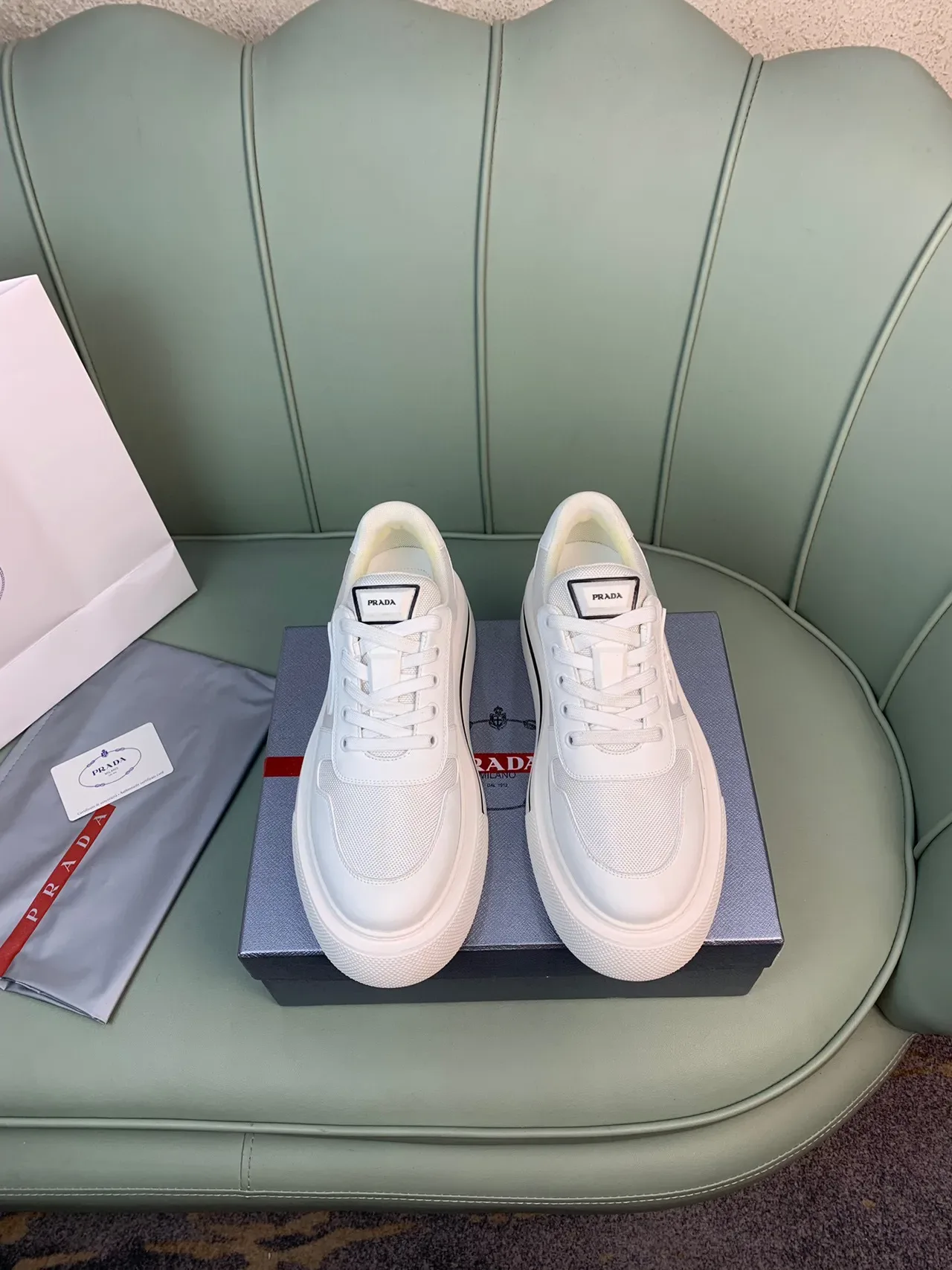 Prada Cloudbust White Black Platform Sole Mesh And Leather Paneling Lifestyle Sneakers 9