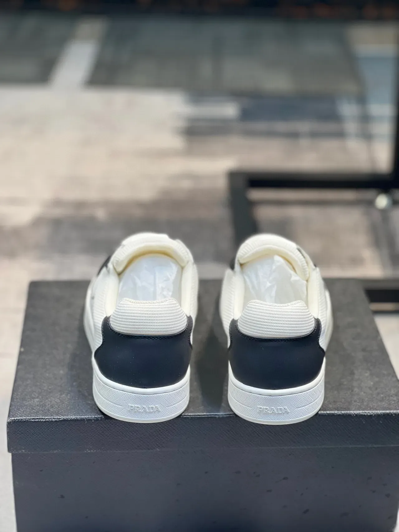 Prada Cloudbust White Black Ribbed Textile Upper Leather Contrast Panels Lifestyle Sneakers 3