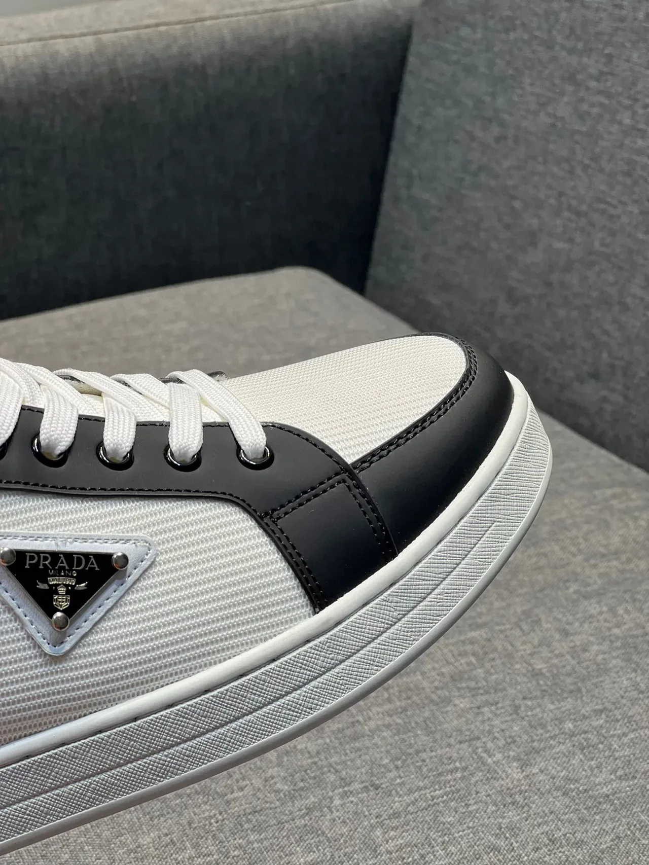 Prada Cloudbust White Black Ribbed Textile Upper Leather Contrast Panels Lifestyle Sneakers 4