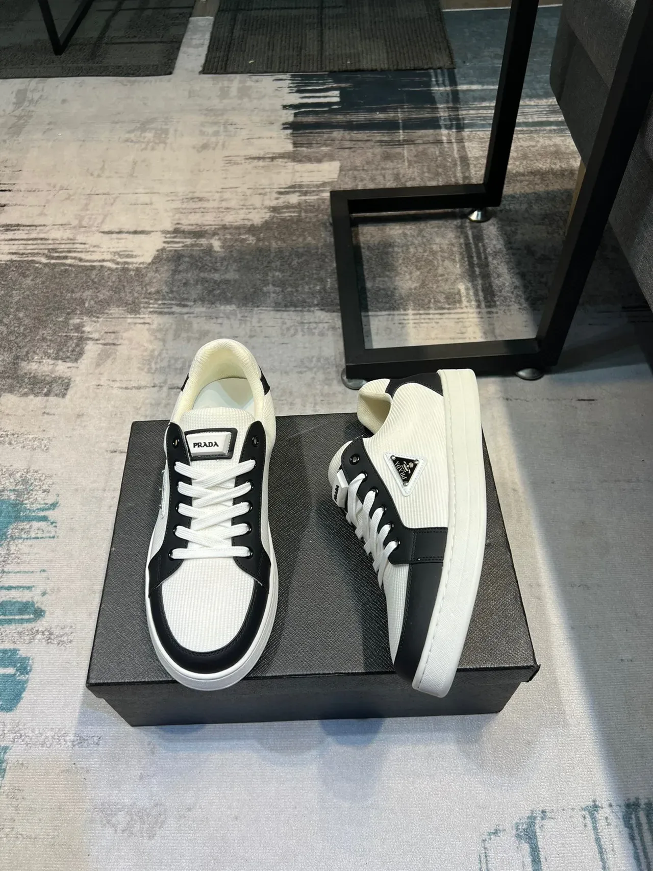 Prada Cloudbust White Black Ribbed Textile Upper Leather Contrast Panels Lifestyle Sneakers 5