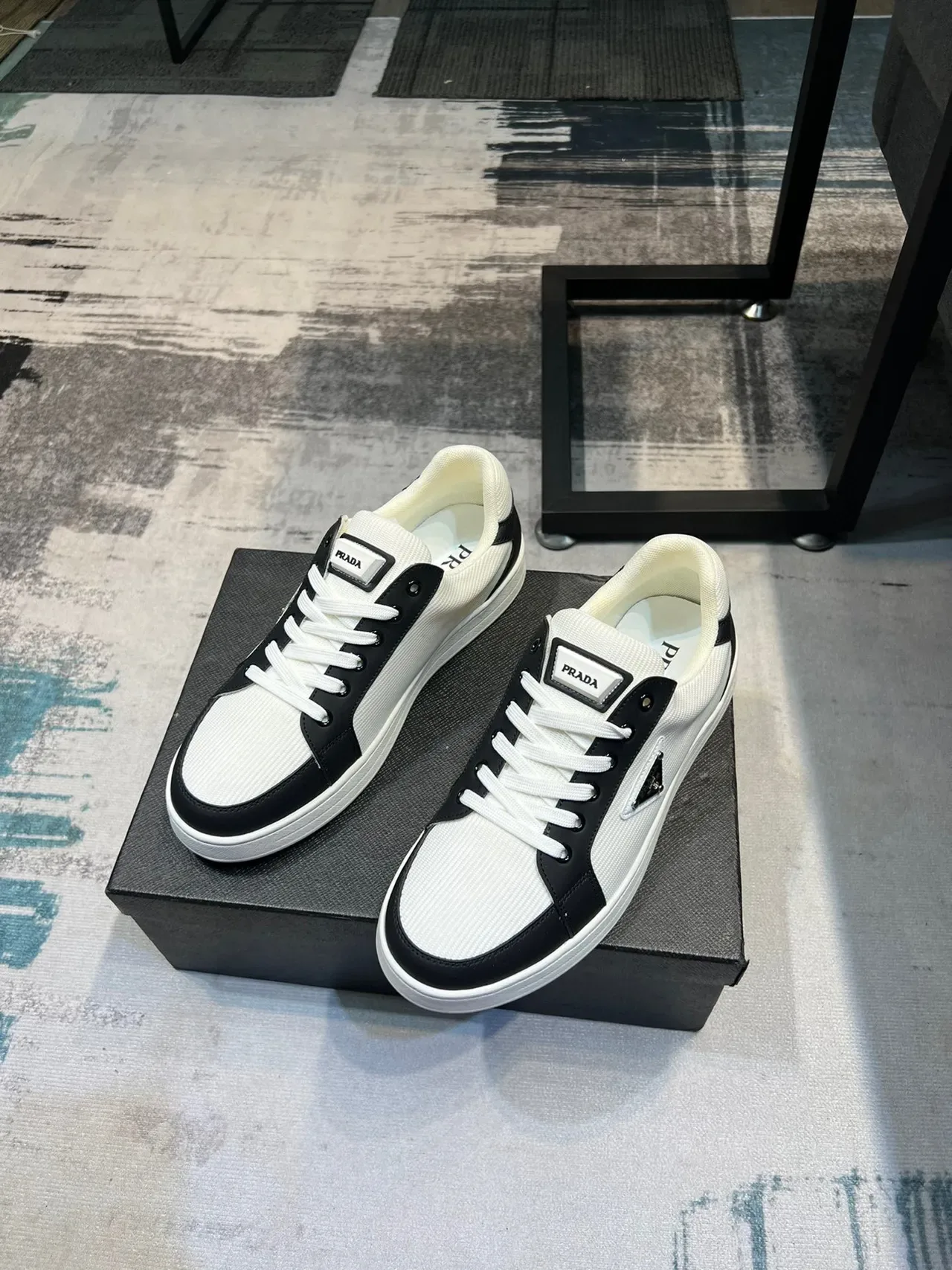 Prada Cloudbust White Black Ribbed Textile Upper Leather Contrast Panels Lifestyle Sneakers 6