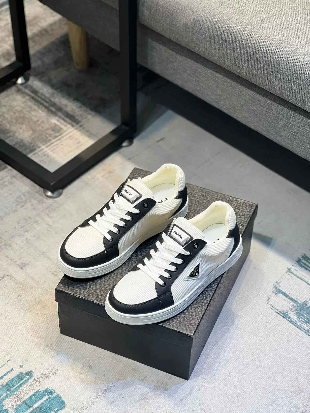 Prada Cloudbust White Black Ribbed Textile Upper Leather Contrast Panels Lifestyle Sneakers 8