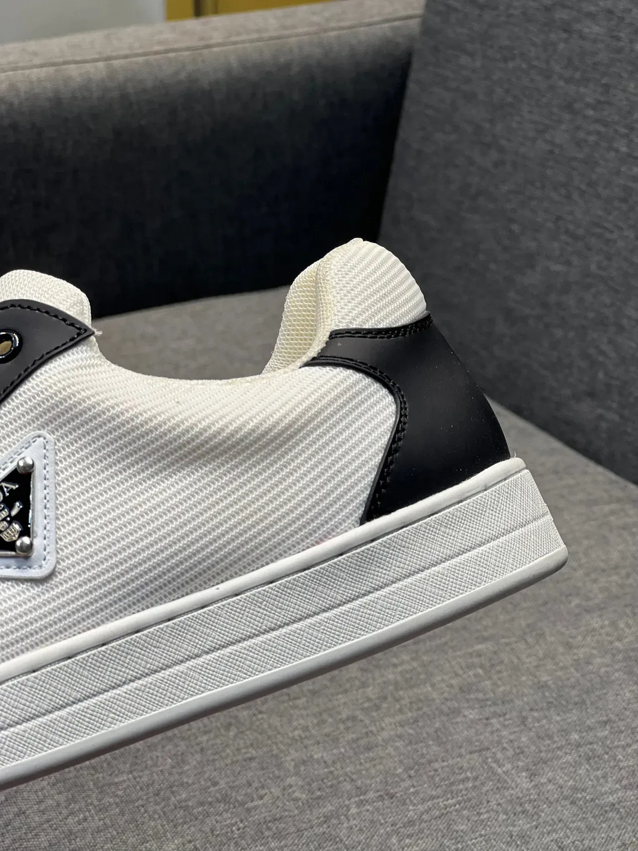 Prada Cloudbust White Black Ribbed Textile Upper Leather Contrast Panels Lifestyle Sneakers 9