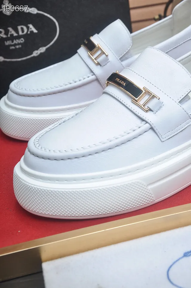 Prada Cloudbust White Leather H-Buckle Platform Loafers 4