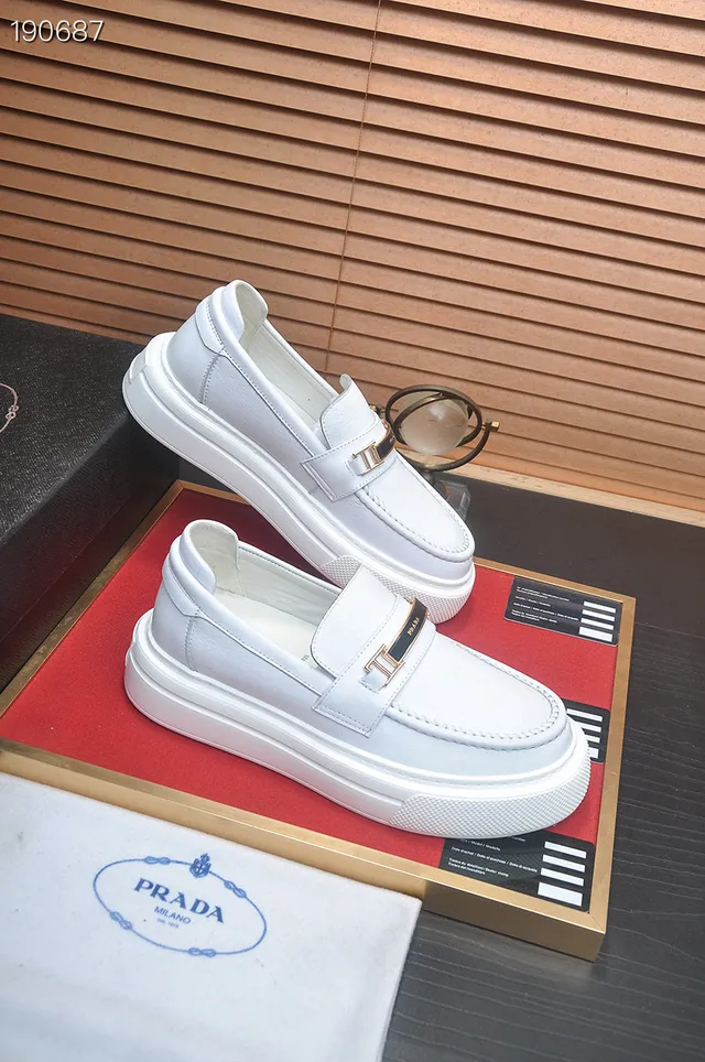Prada Cloudbust White Leather H-Buckle Platform Loafers 5