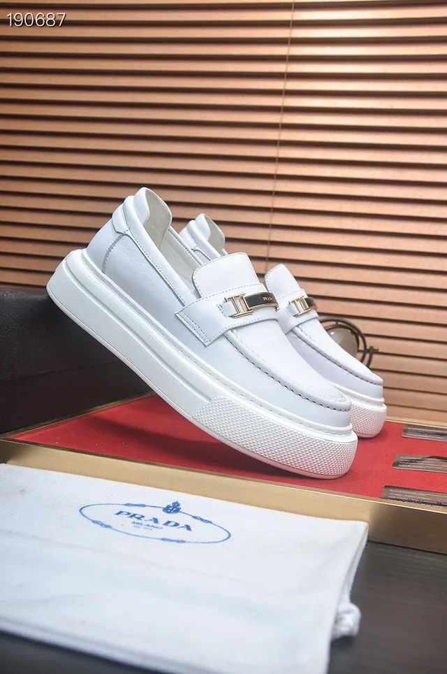 Prada Cloudbust White Leather H-Buckle Platform Loafers 8