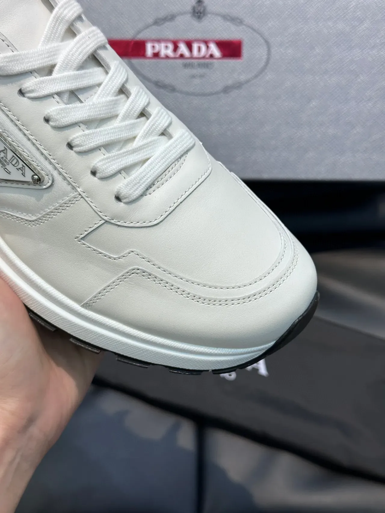 Prada Cloudbust White Minimalist Leather Padded Collar Lifestyle Sneakers 5