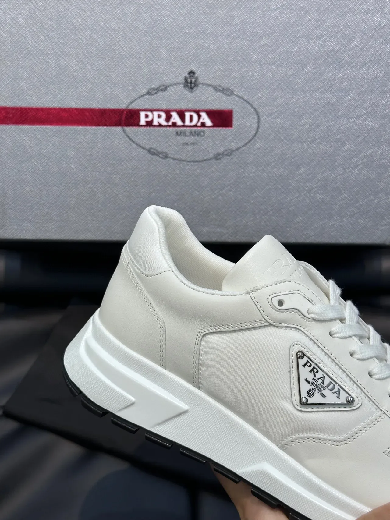 Prada Cloudbust White Minimalist Leather Padded Collar Lifestyle Sneakers 6