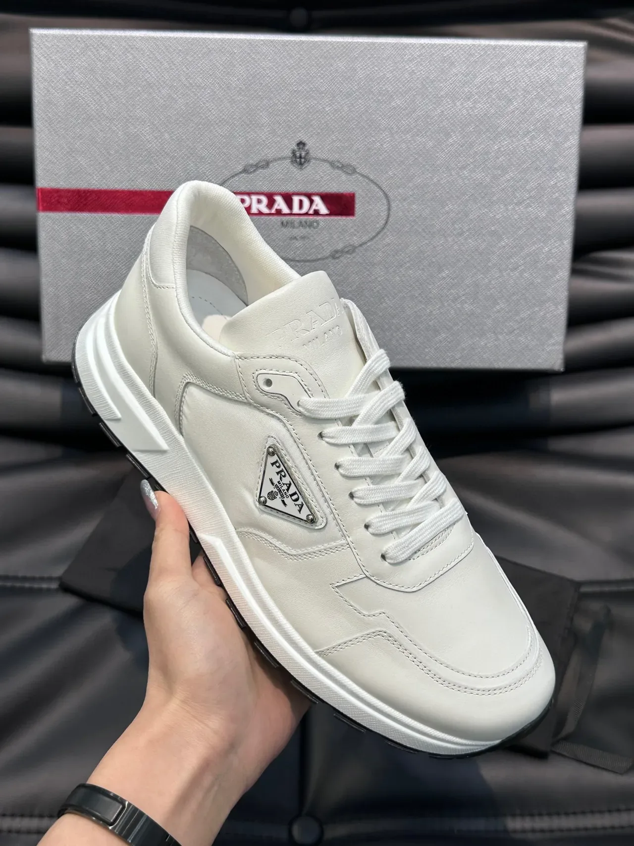 Prada Cloudbust White Minimalist Leather Padded Collar Lifestyle Sneakers 7