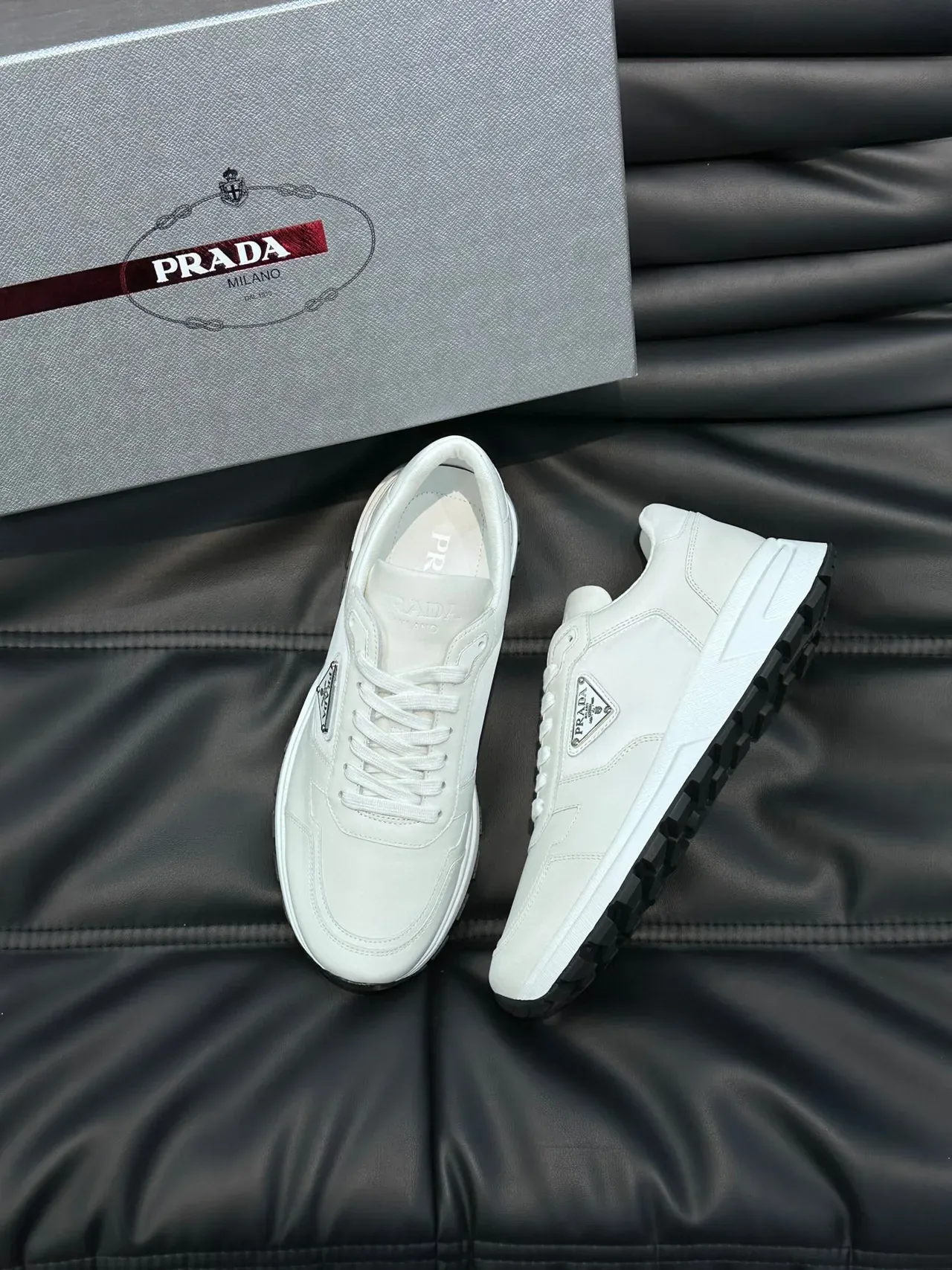 Prada Cloudbust White Minimalist Leather Padded Collar Lifestyle Sneakers 9