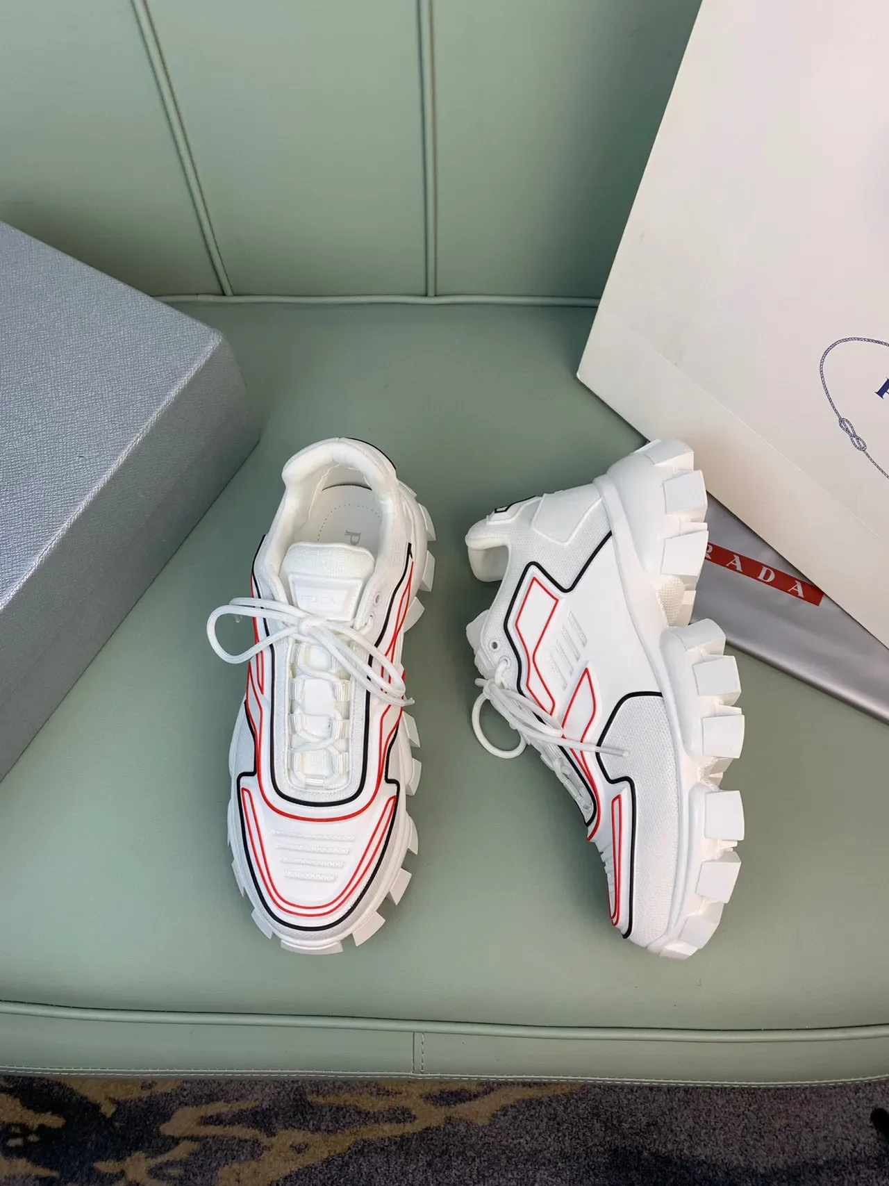 Prada Cloudbust White Red Black Chunky Sneakers 4