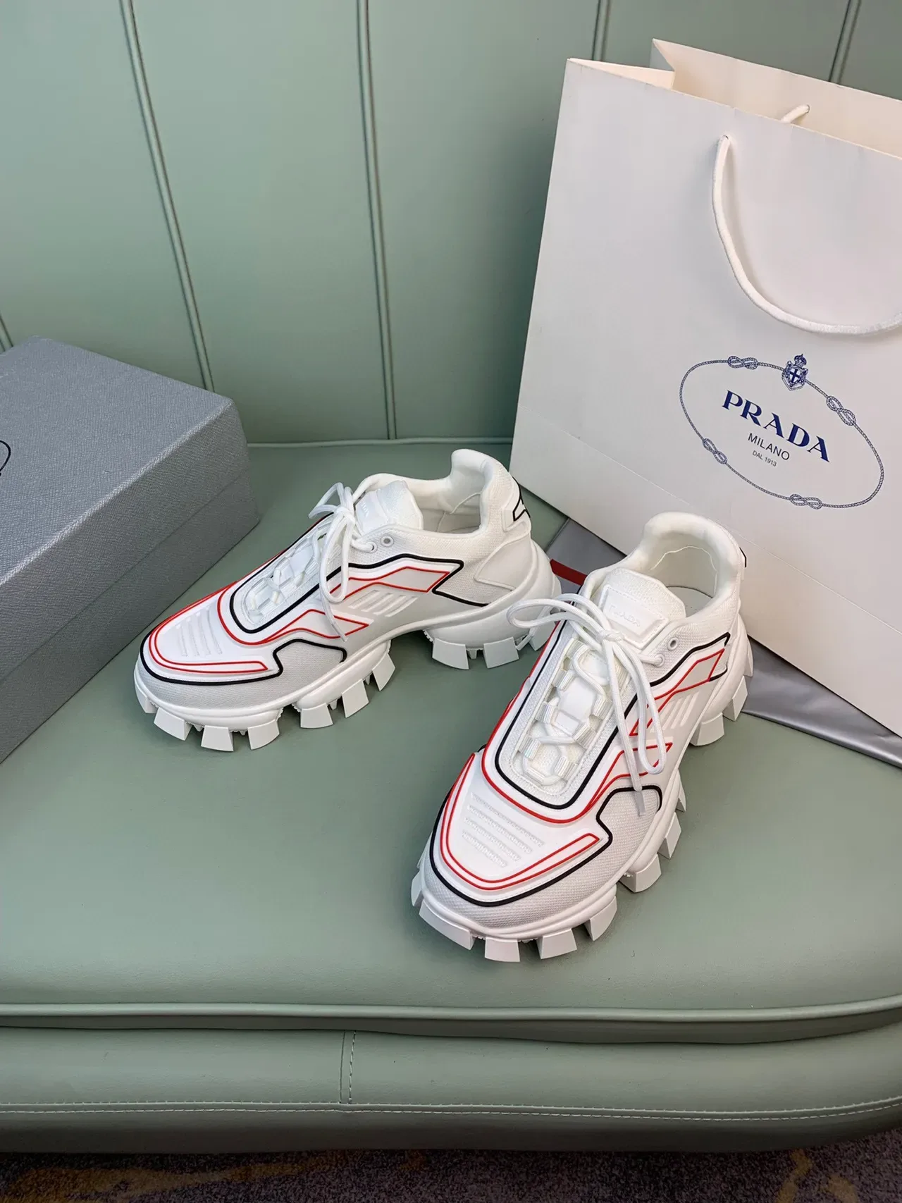 Prada Cloudbust White Red Black Chunky Sneakers 7