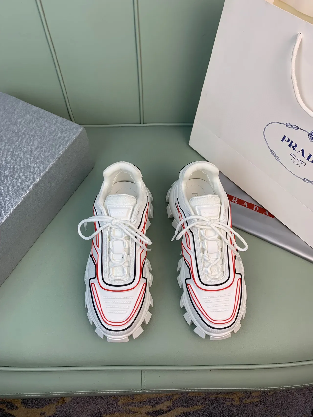Prada Cloudbust White Red Black Chunky Sneakers 8