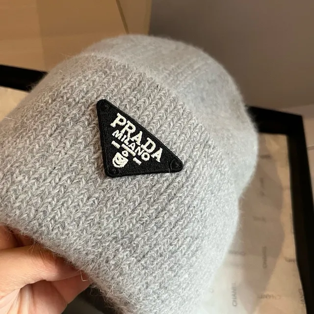 Prada Gray Black Ribbed Knit Folded Cuff Beanie 5