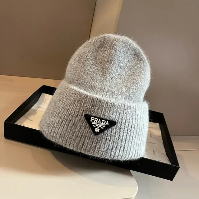 Prada Gray Black Ribbed Knit Folded Cuff Beanie 9