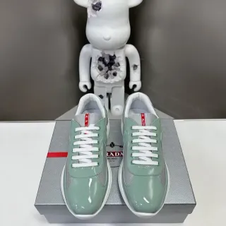 Prada Green White Glossy Patent Leather Mesh Side Panels Lifestyle Sneakers