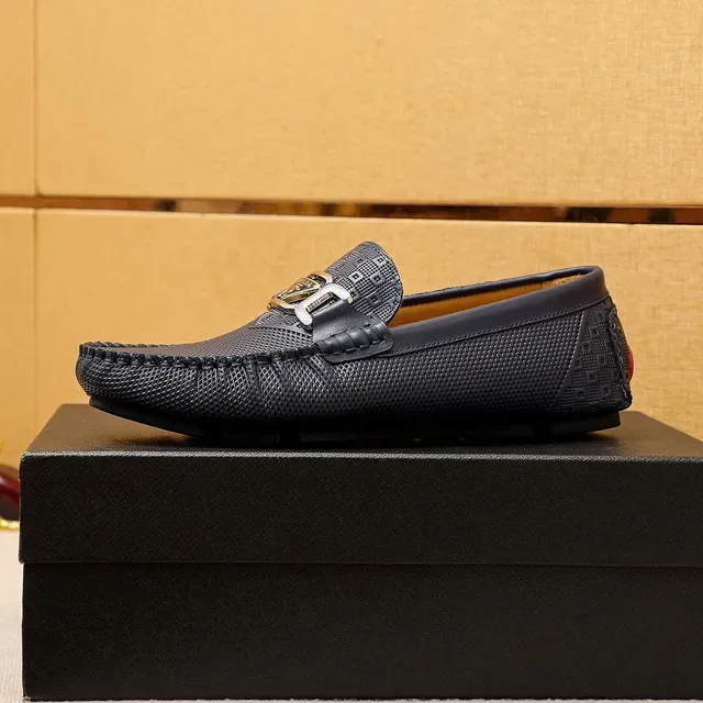Prada Horsebit Buckle Loafer Navy Beige Perforated Leather Loafer 6