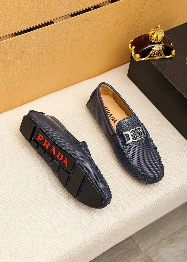 Prada Horsebit Buckle Loafer Navy Beige Perforated Leather Loafer 8