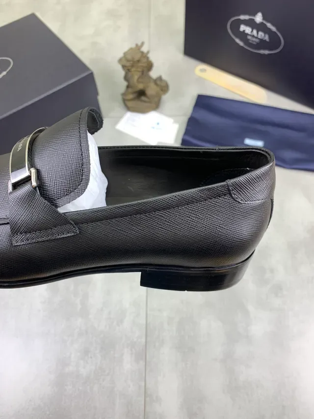 Prada Horsebit Loafer Black Textured Leather Slip-On Loafer 4