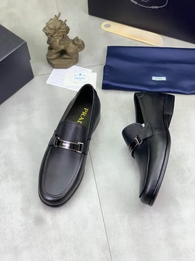 Prada Horsebit Loafer Black Textured Leather Slip-On Loafer 5