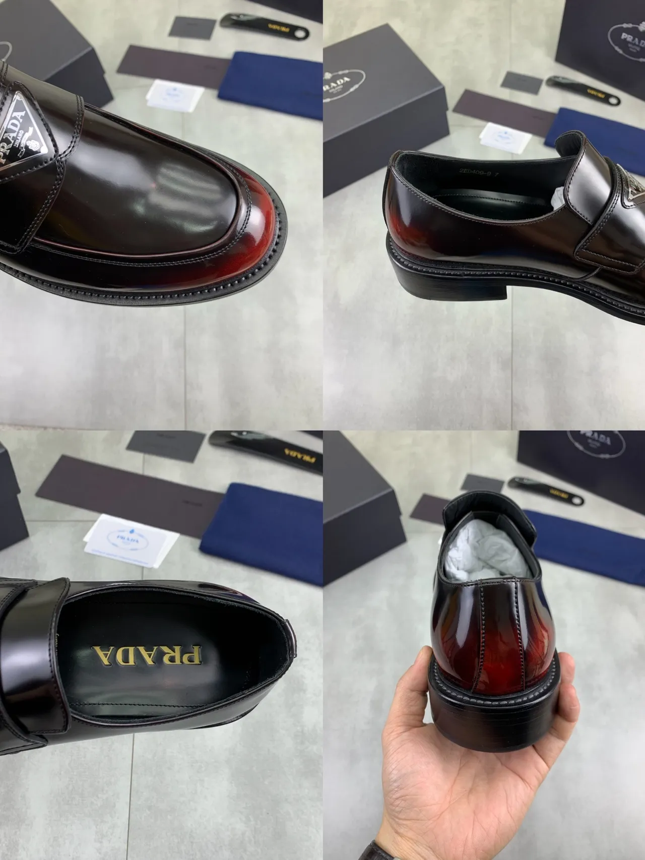 Prada Loafer Black and Burgundy Patent Leather Loafer 3