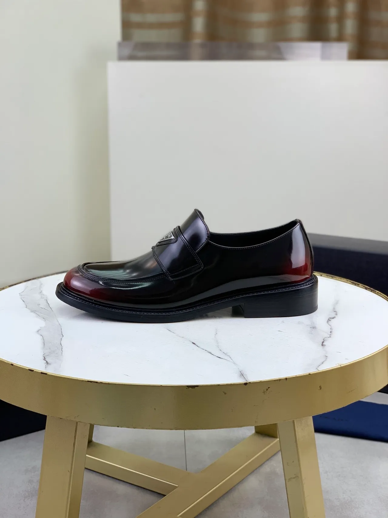Prada Loafer Black and Burgundy Patent Leather Loafer 8
