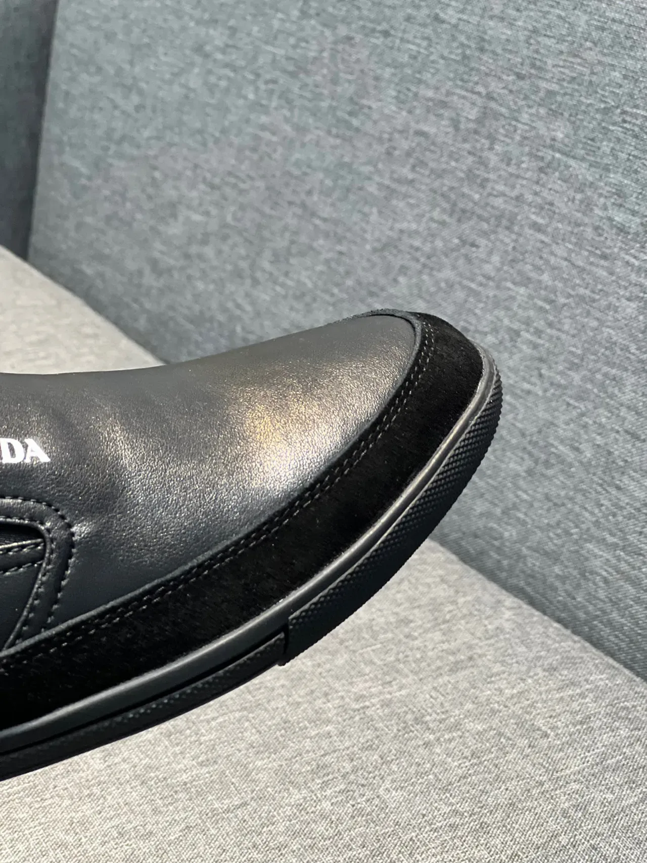 Prada Loafer Black Leather Slip-On Moc-Toe Stitching Loafer 3