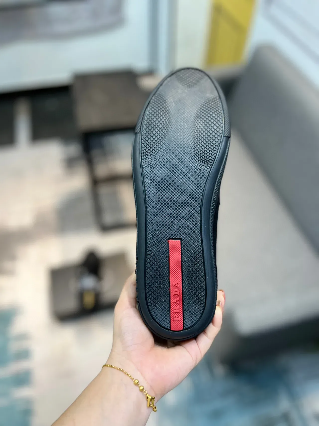 Prada Loafer Black Leather Slip-On Moc-Toe Stitching Loafer 9