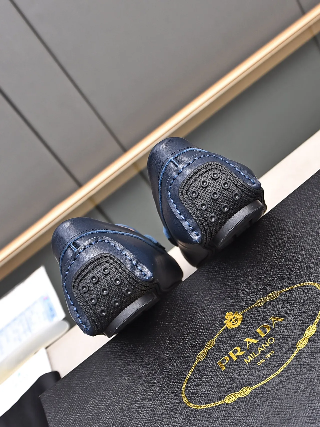 Prada Loafer Navy Leather Penny Strap Moc-Toe Loafer 3