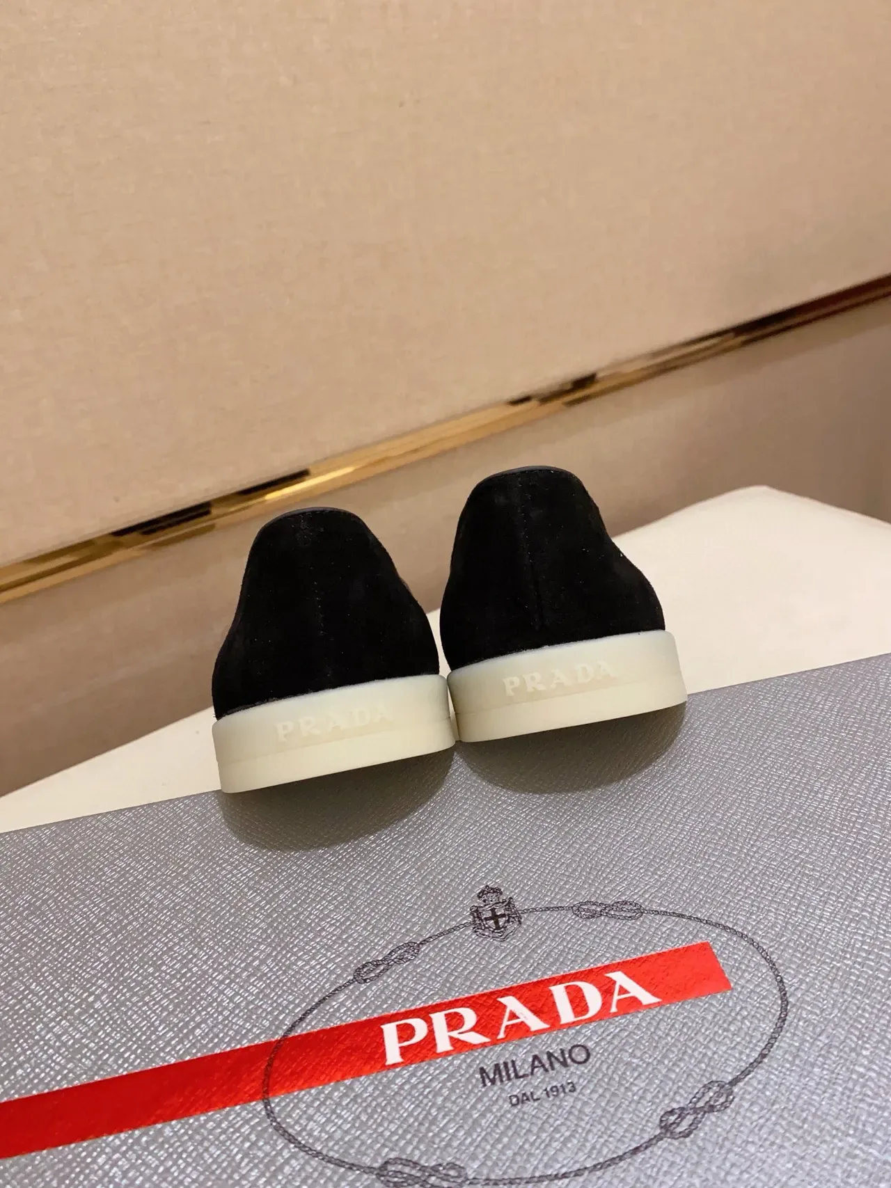 Prada Logo Loafer Black Suede White Sole Loafers 3