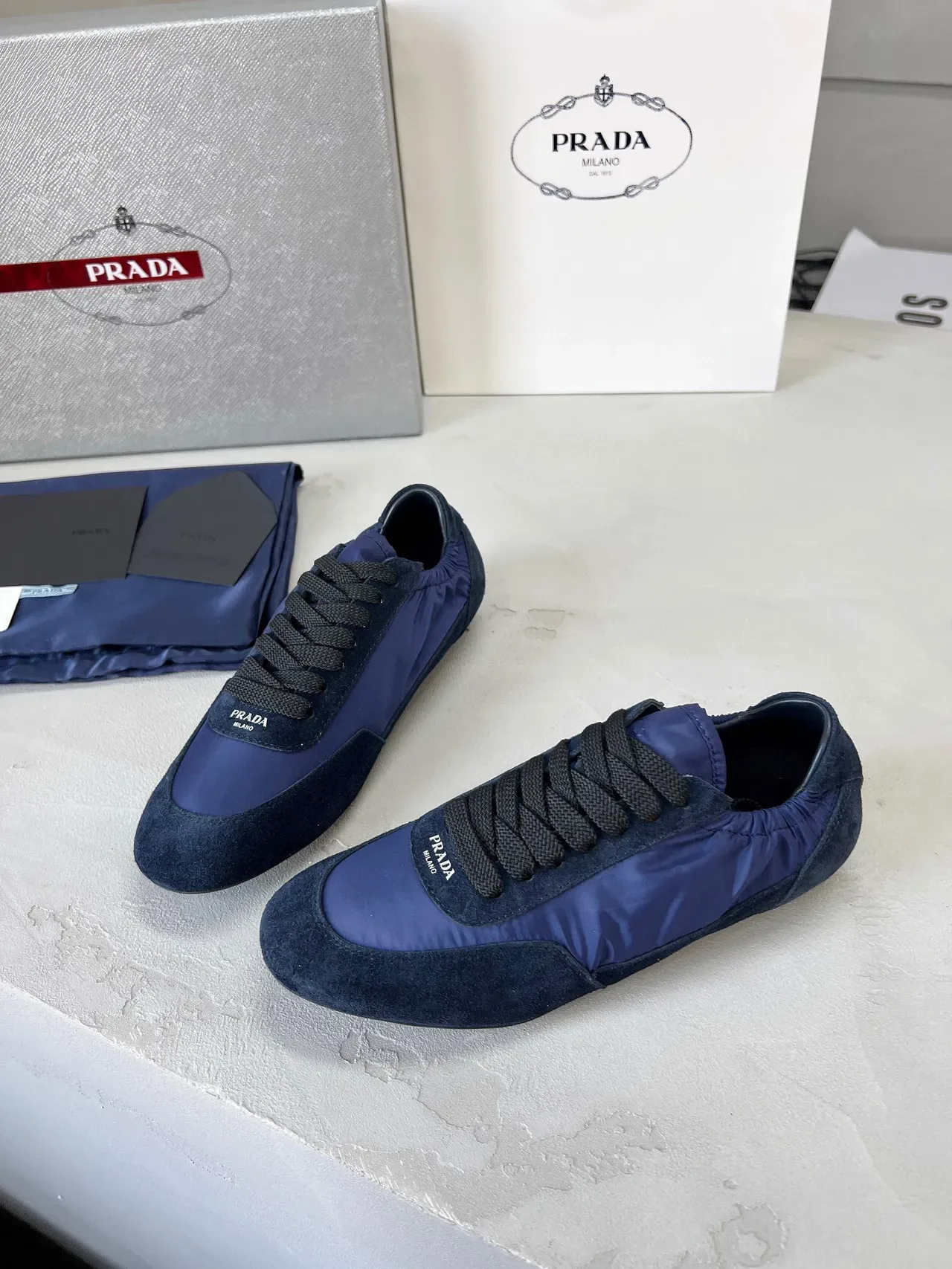 Prada Navy and Black Suede-Nylon Lifestyle Sneakers 7