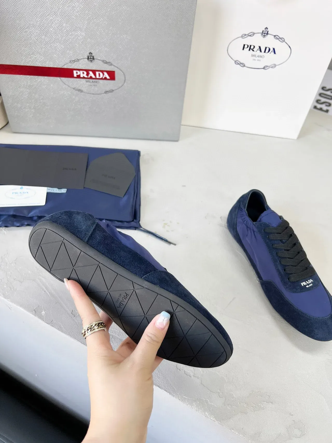 Prada Navy and Black Suede-Nylon Lifestyle Sneakers 8