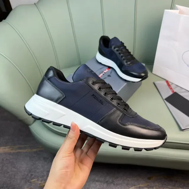 Prada Tênis Lifestyle Navy Black Dois Tons Couro e Tecido 4