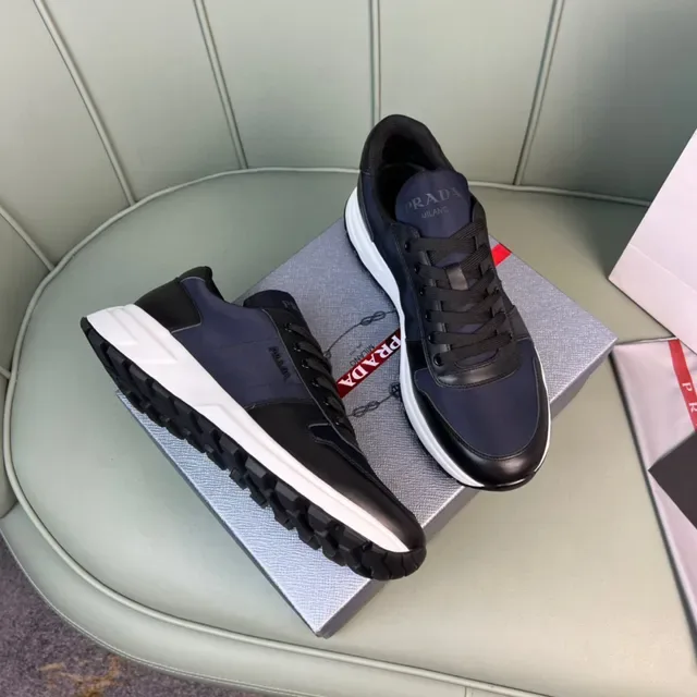 Prada Tênis Lifestyle Navy Black Dois Tons Couro e Tecido 7