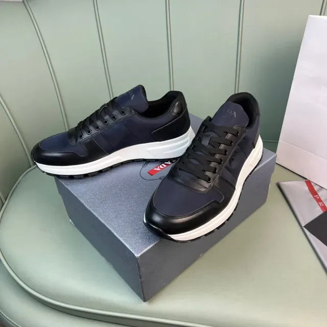 Prada Tênis Lifestyle Navy Black Dois Tons Couro e Tecido 8