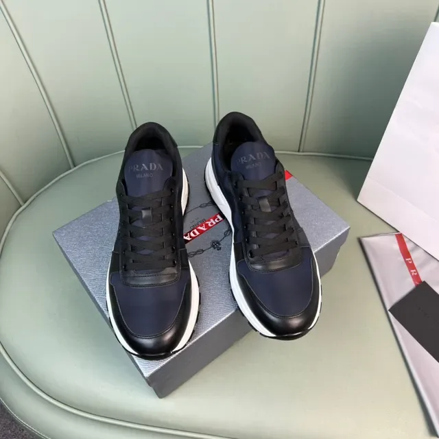 Prada Tênis Lifestyle Navy Black Dois Tons Couro e Tecido 9