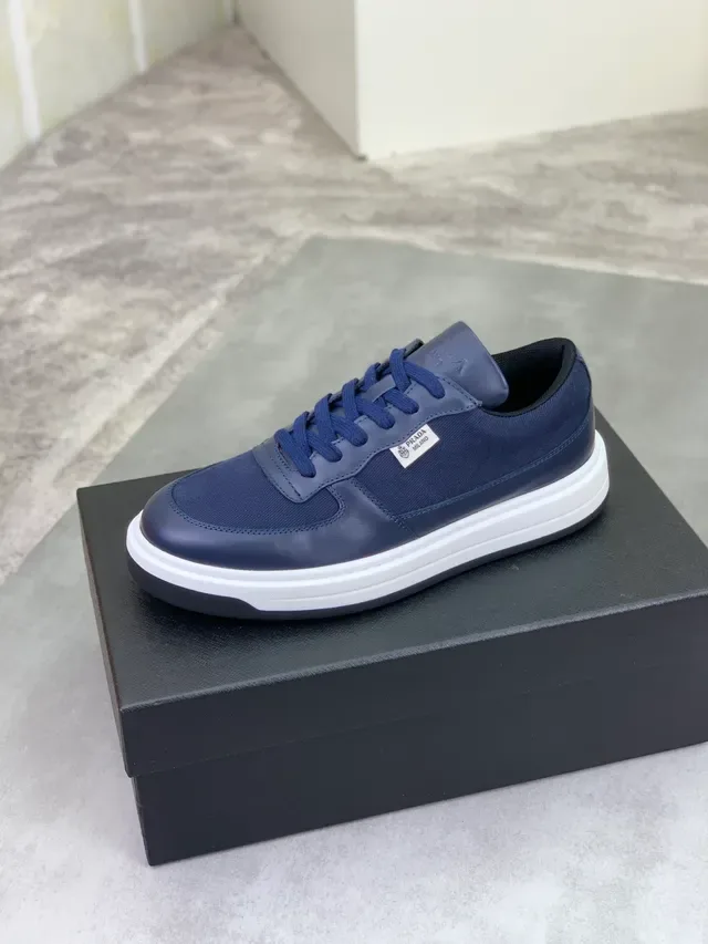 Prada Navy Textile and Leather Platform Lifestyle Sneaker 4