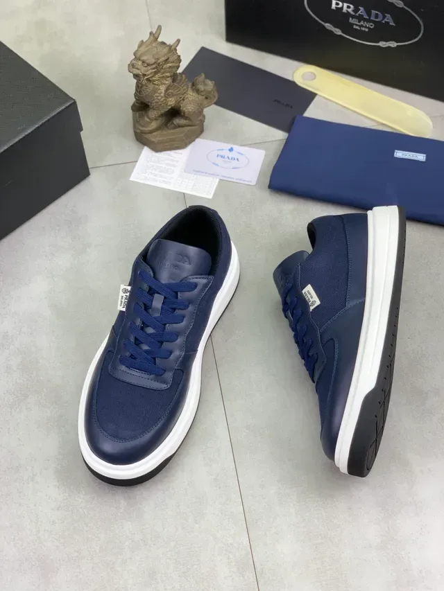 Prada Navy Textile and Leather Platform Lifestyle Sneaker 5