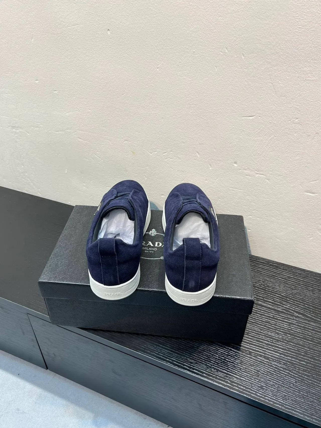 Prada Navy White Suede Upper Slip-On Construction Lifestyle Sneakers 6
