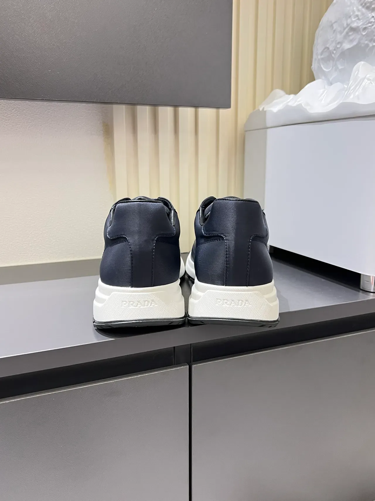 Prada Navy White Textile Upper Sculpted Midsole Lifestyle Sneakers 2