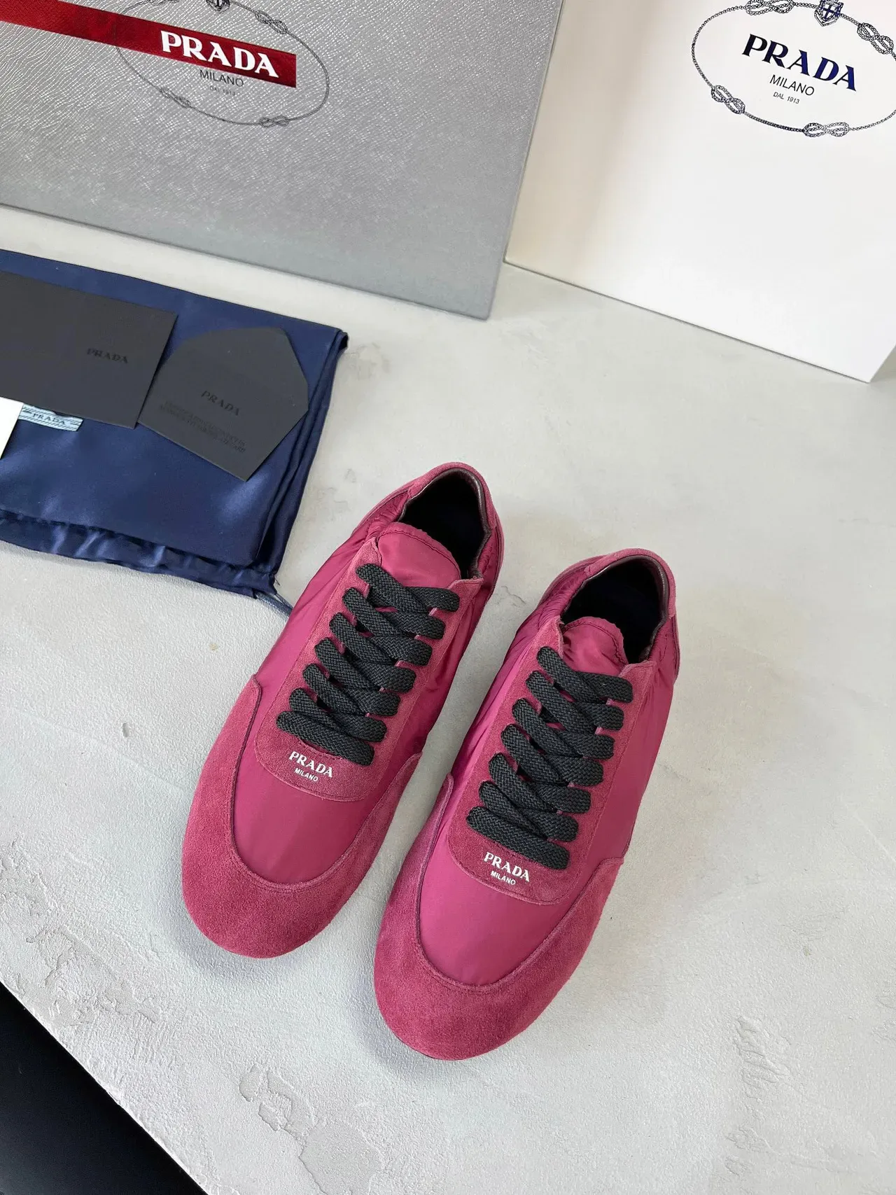 Prada Pink Black Two-Tone Suede And Nylon Elasticated Ankle Collar Lifestyle Sneakers 2